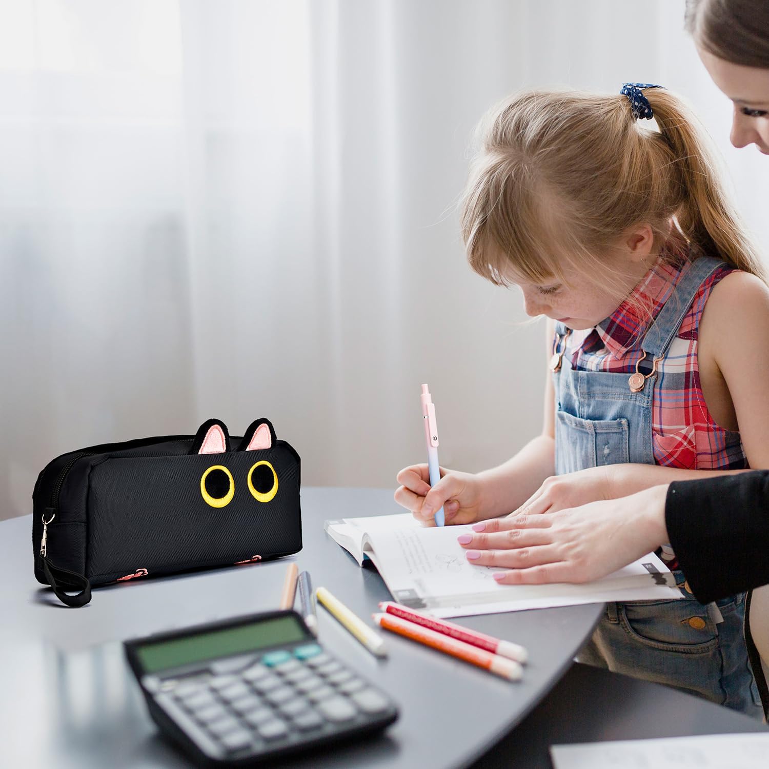Hongdian Large Capacity Pencil Case, 3D Cat Pen Bags Pencil Pouch Organizer for Office College School