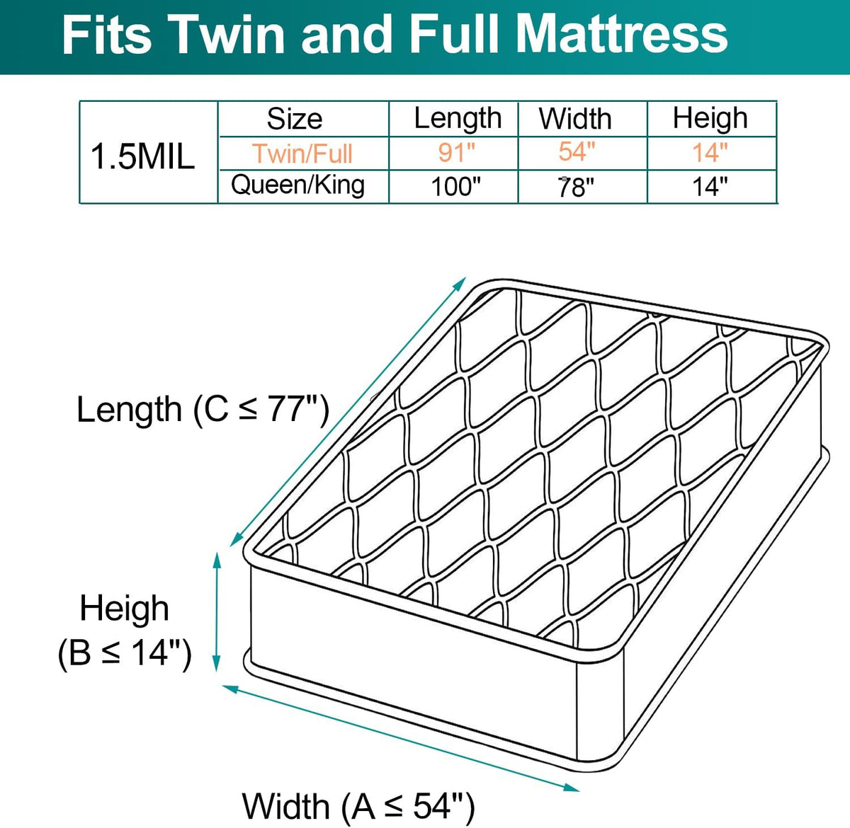Mattress Bag for Moving Storage - Plastic Mattress Protector Cover, Twin and Full Size (1Pack, Twin/Full)