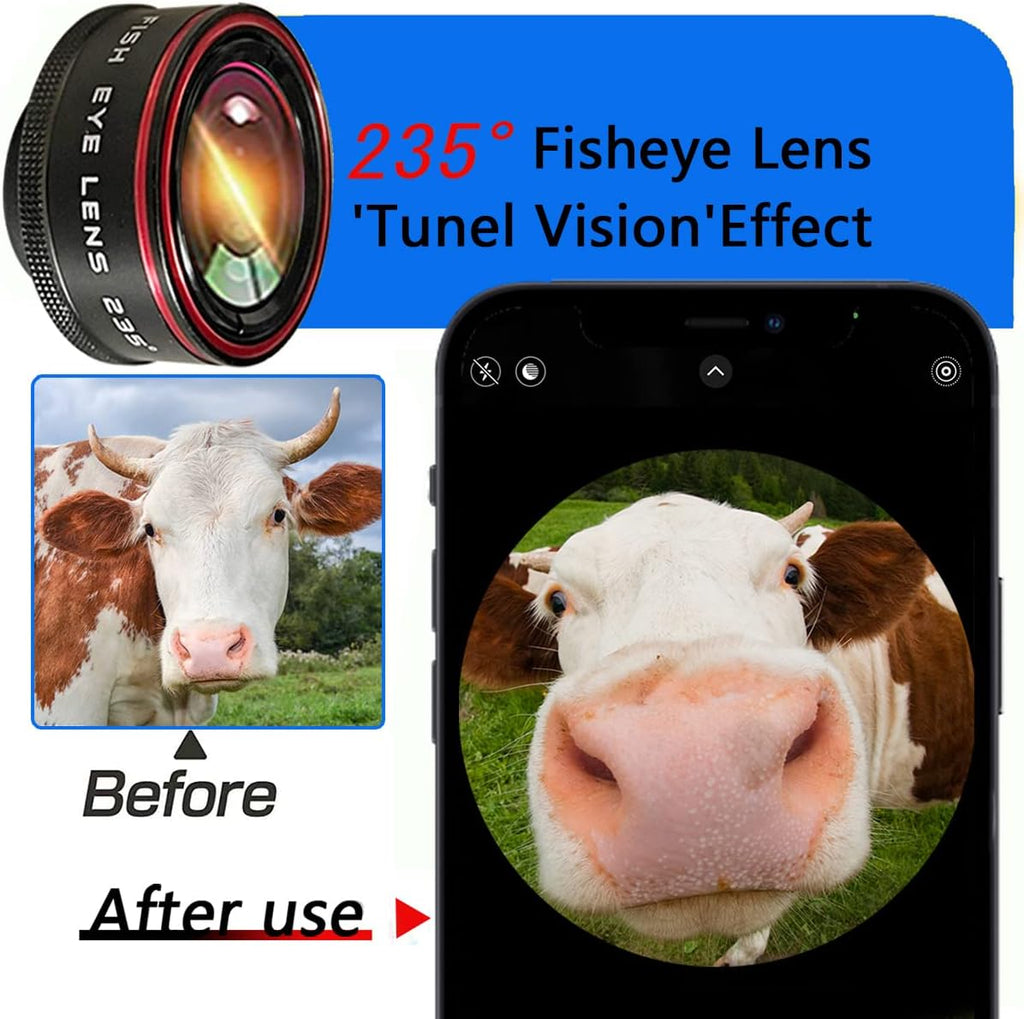 Phone Camera Lens, Clip on Cell HD Phone Fisheye Lens kit, 235° Fisheye Lens ，for Most iPhone Android Samsung Phones