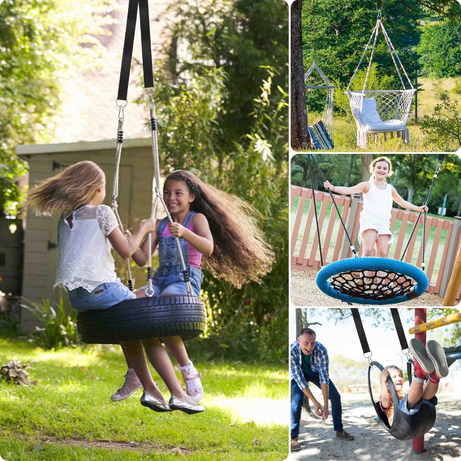 Extra Long Tree Swing Kit, 5FT Premium Nylon Straps Hold 2200LBS, Safety Lock Carabiners, Hammock Hanging Strap Quick