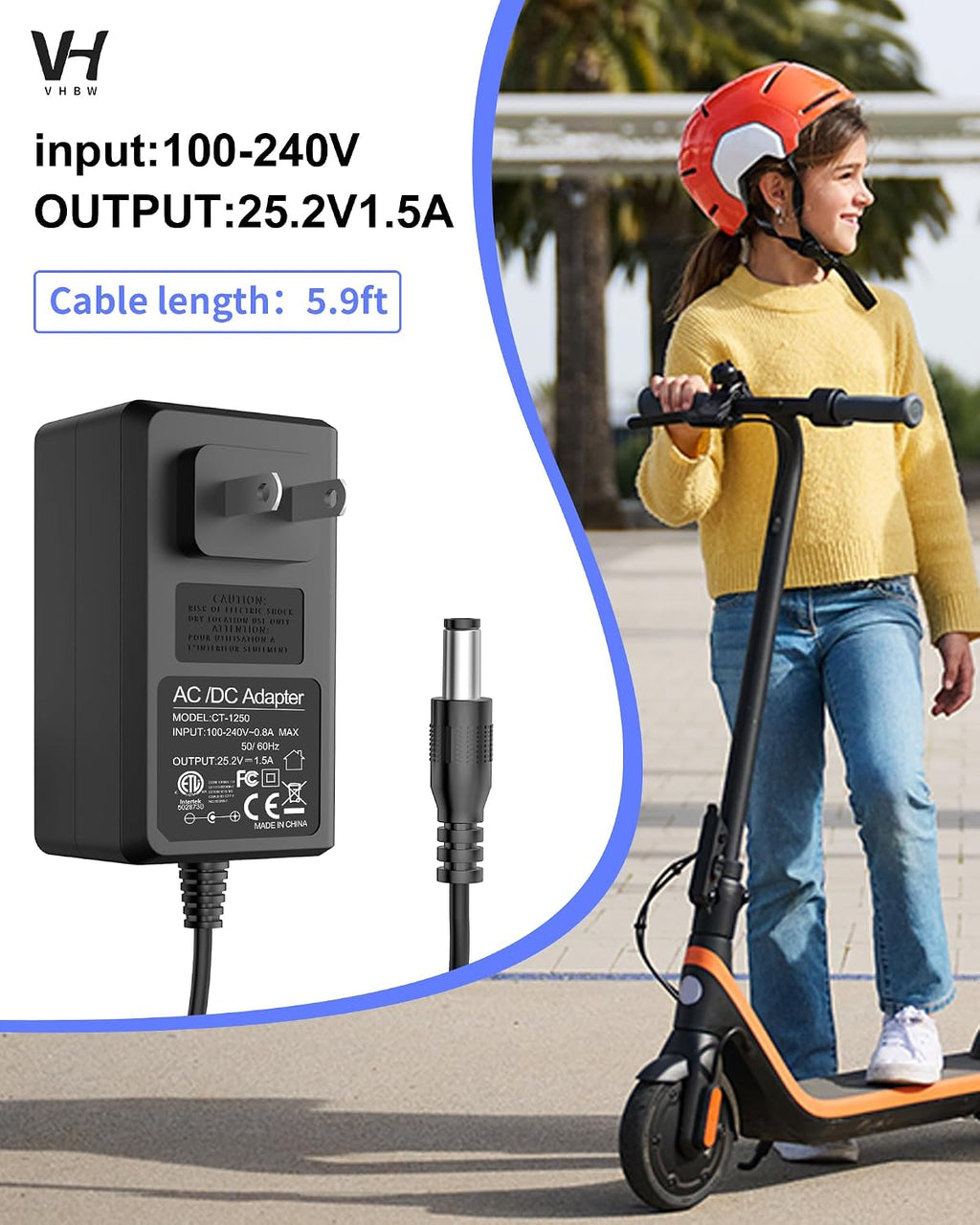 VHBW 25.2V 1.5A Charger for Segway Ninebot C2 Pro E2 Plus Scooter