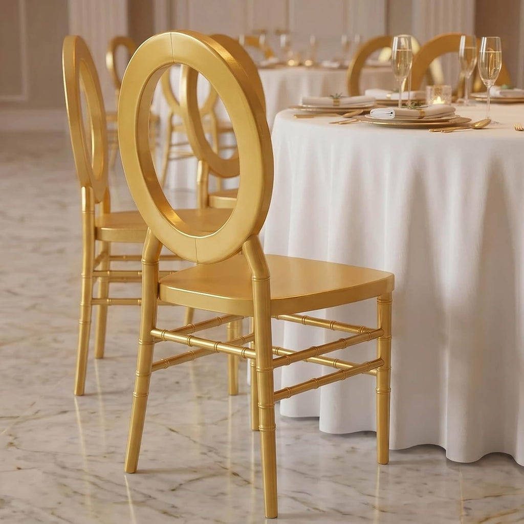Efavormart 3-Pack Gold Acrylic Chiavari Ghost Chairs with Oval Open Back – Transparent Resin Stackable Armless Chairs