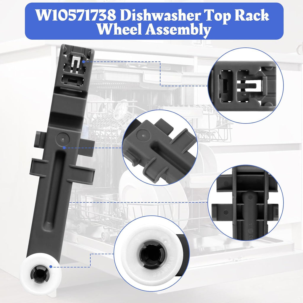 2 Pack W10571738 Dishwasher Upper Dishrack Adjuster And Wheel Assembly