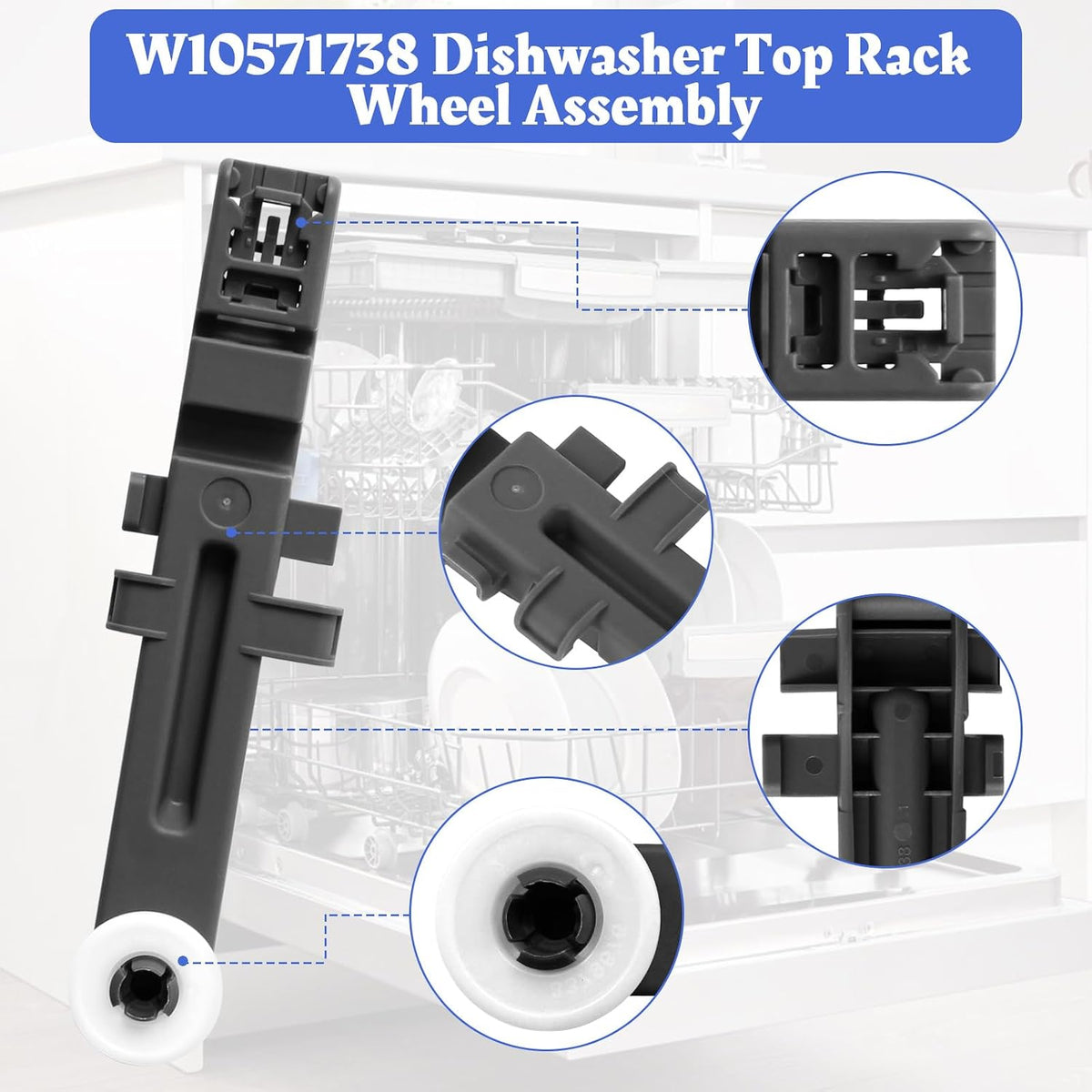 2 Pack W10571738 Dishwasher Upper Dishrack Adjuster And Wheel Assembly