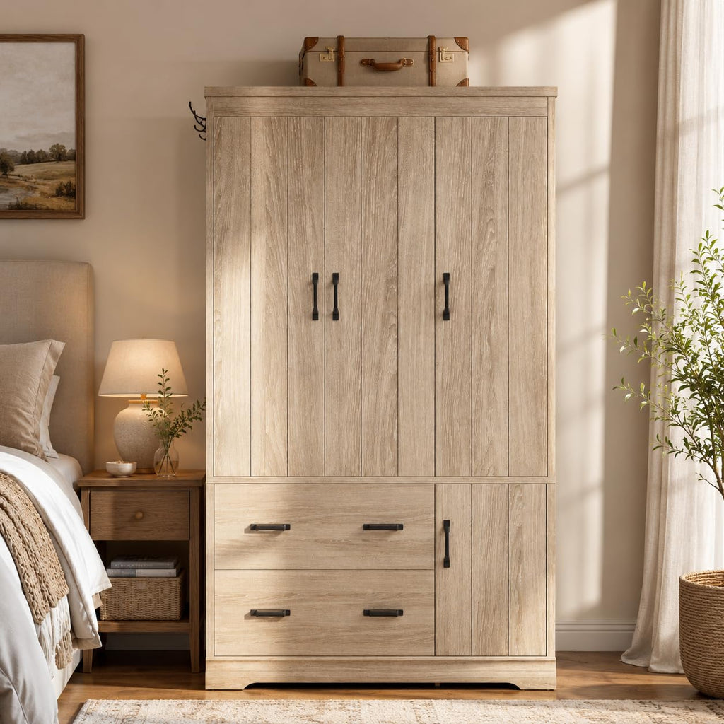 70" Freestanding Wardrobe Closet (Natural Oak)