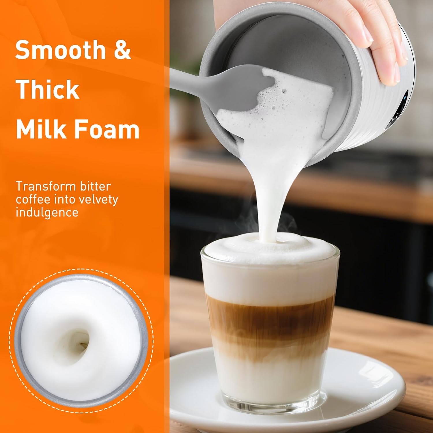 Electric Milk Frother, Automatic Milk Steamer, 4-IN-1 Hot & Cold Foam Maker-8.4oz/240ml Milk Warmer for Latte