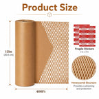 Honeycomb Packing Paper, Bubble Cushioning Wrap Alternative for Moving & Gift Wrapping, Includes 20 Fragile Sticker