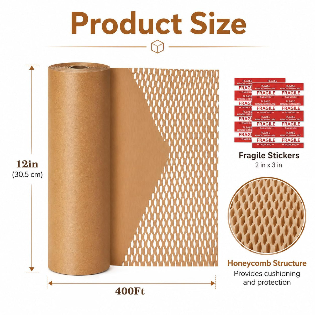Honeycomb Packing Paper, Bubble Cushioning Wrap Alternative for Moving & Gift Wrapping, Includes 20 Fragile Sticker