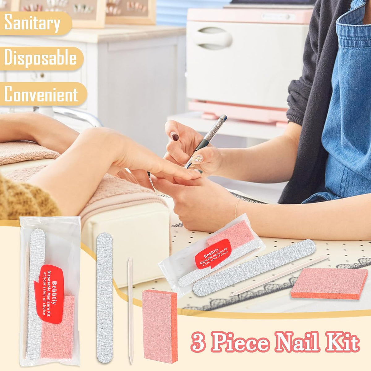 3 in 1 Disposable Manicure Kit Sets Professional (Count, 50, 80/100 Grit)