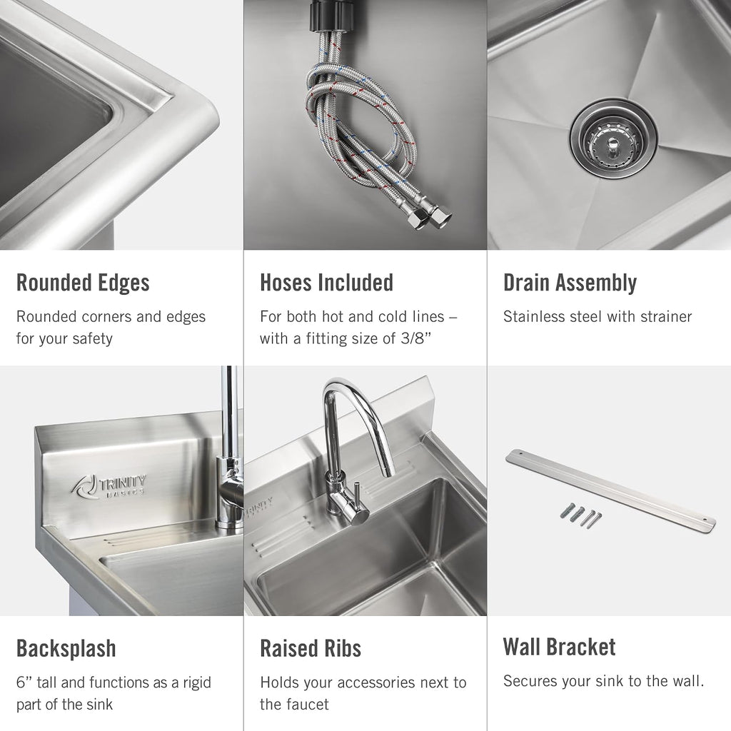 Basics 21.5" NSF Freestanding Stainless Steel Utility Sink w/Faucet