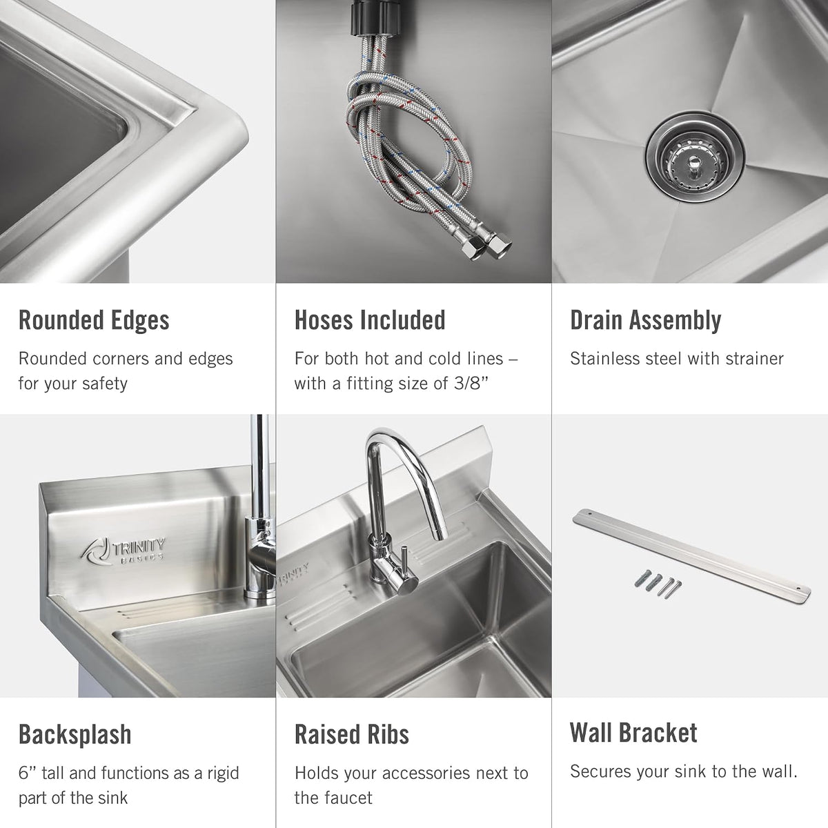 Basics 21.5" NSF Freestanding Stainless Steel Utility Sink w/Faucet