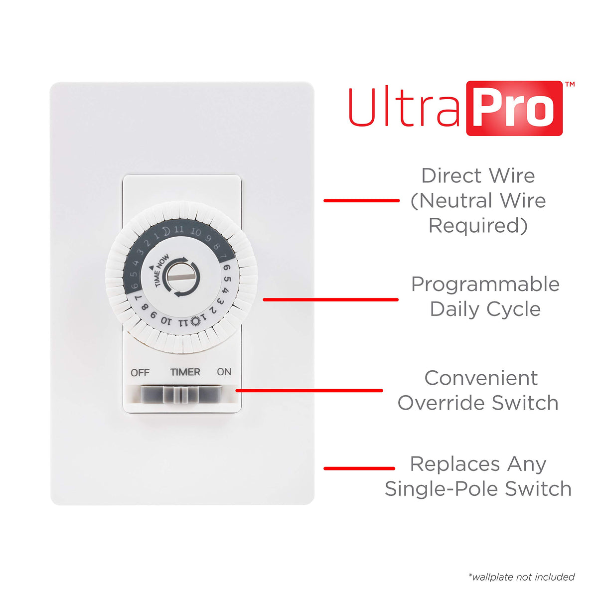 UltraPro in-Wall Mechanical Timer Switch, 24hr, 30min Intervals, White
