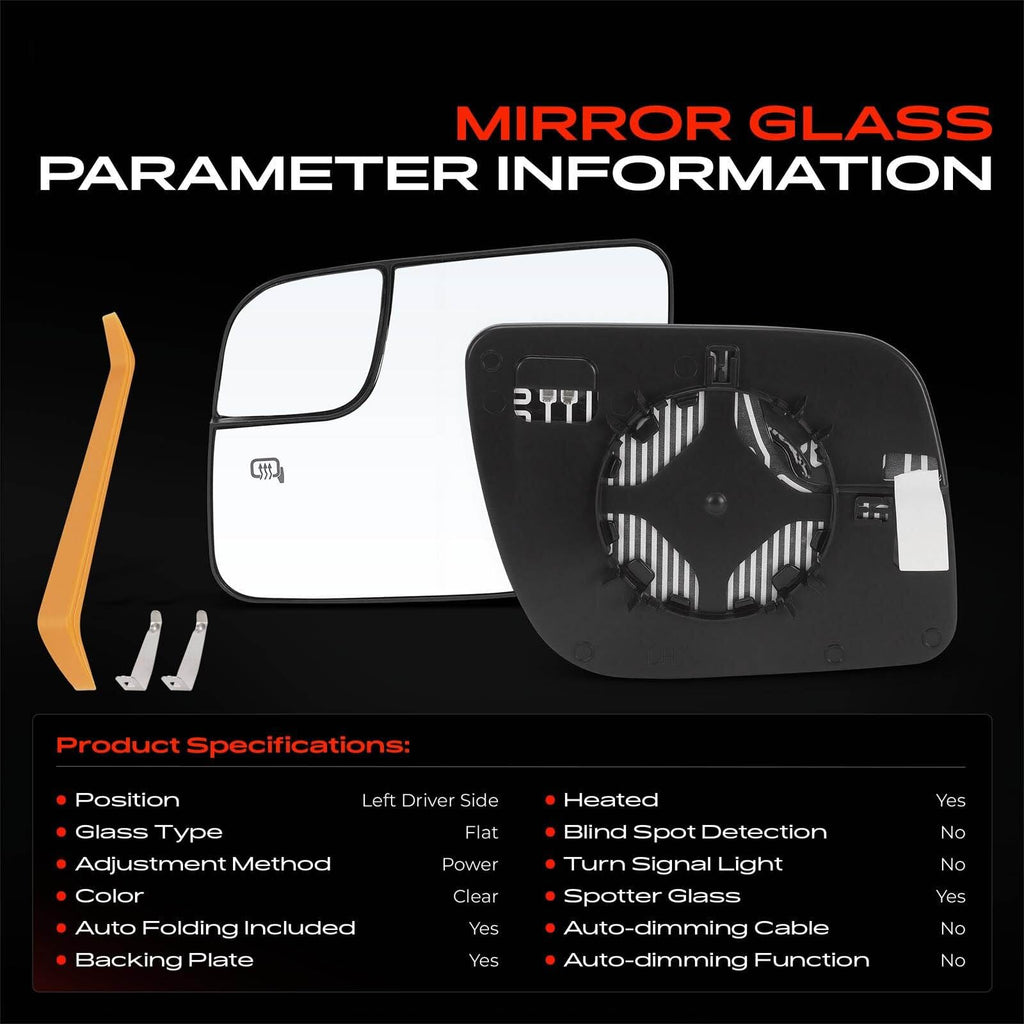 A-Premium Left Driver Side Heated Power Mirror Glass Compatible with Ford