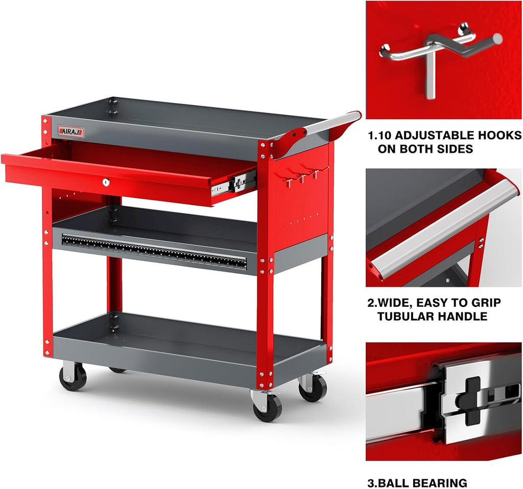 AIRAJ Rolling Tool Cart,Heavy Duty Tool Cart on Wheels,440LB Load Capacity,Utility Tool Cart with Drawers,Storage