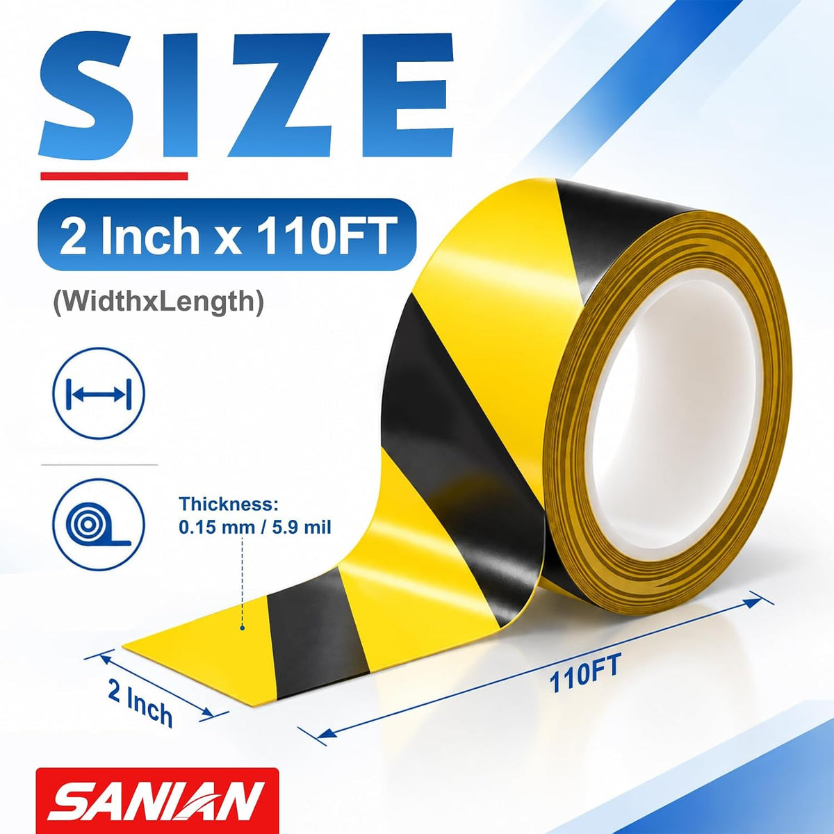 Hazard Tape, Black & Yellow, 2 Inch x 110FT