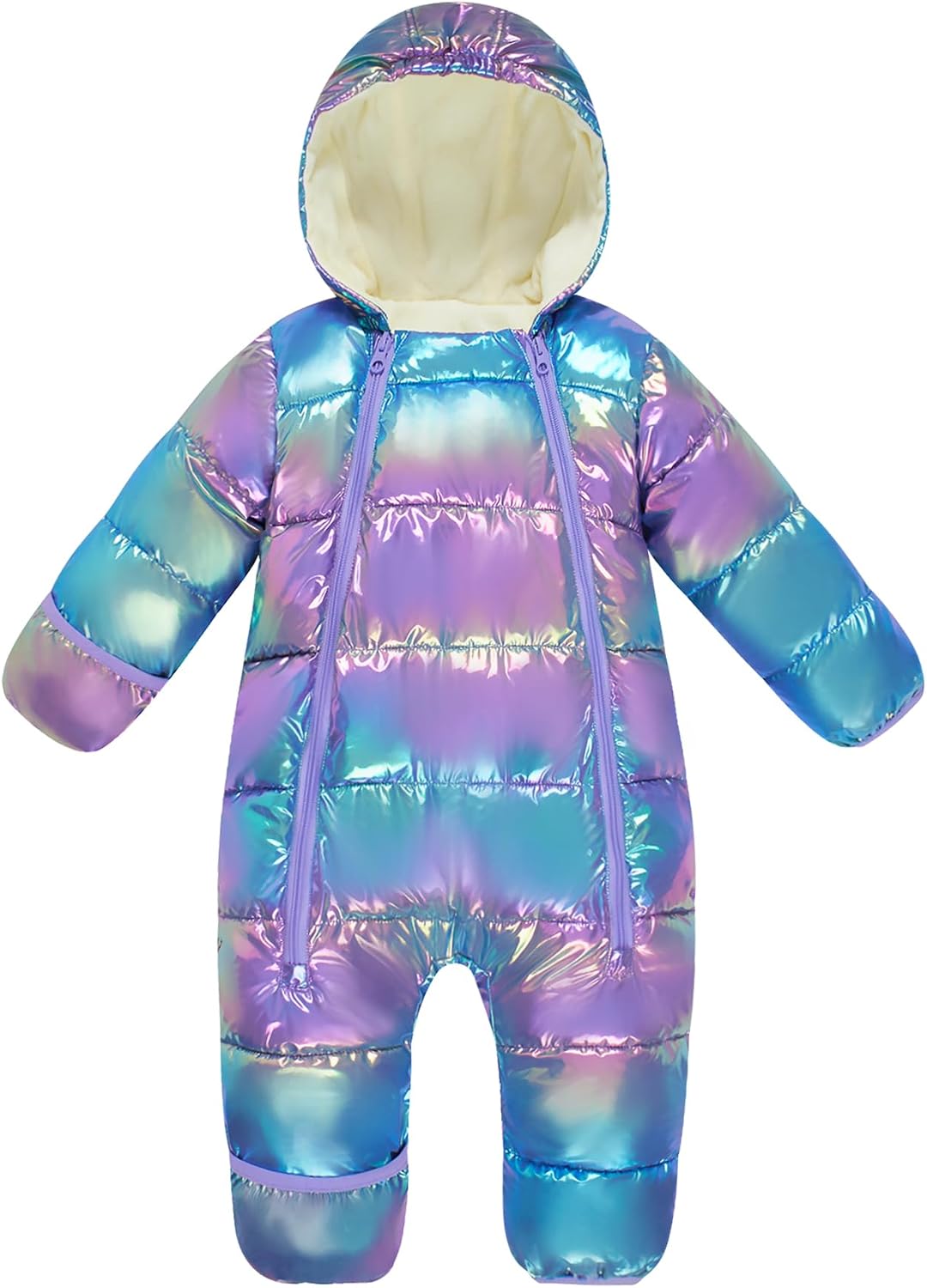 Baby Double Zipper Footed Hooded Fleece Lined Snowsuit 3-24M | Toddler Winter Clothes Infant Girls Boys Padded Puffer