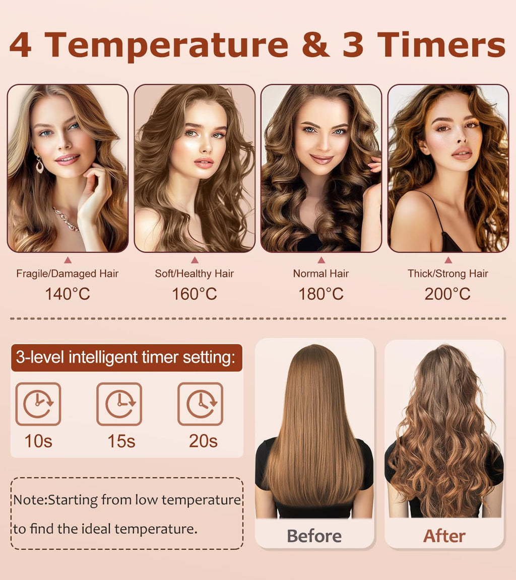 Auto Hair Curler, Automatic Curling Iron with 4 Temperature & 3 Timer, Automatic Shut-Off, Anti-Scald, Anti-Tangle