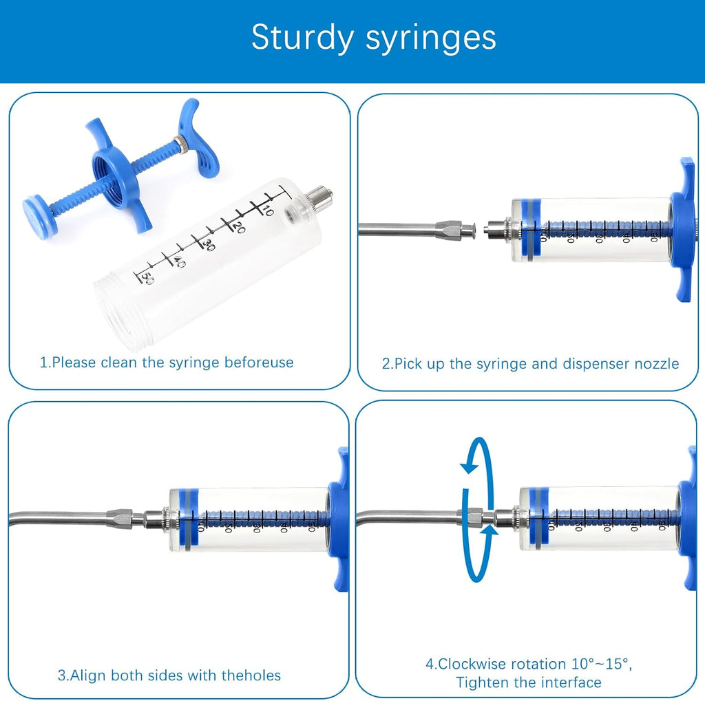 50ml Drenching/Feeding Syringes,with 1 Adjustable Dosage Nozzle,Reusable Feeding Syringe for
