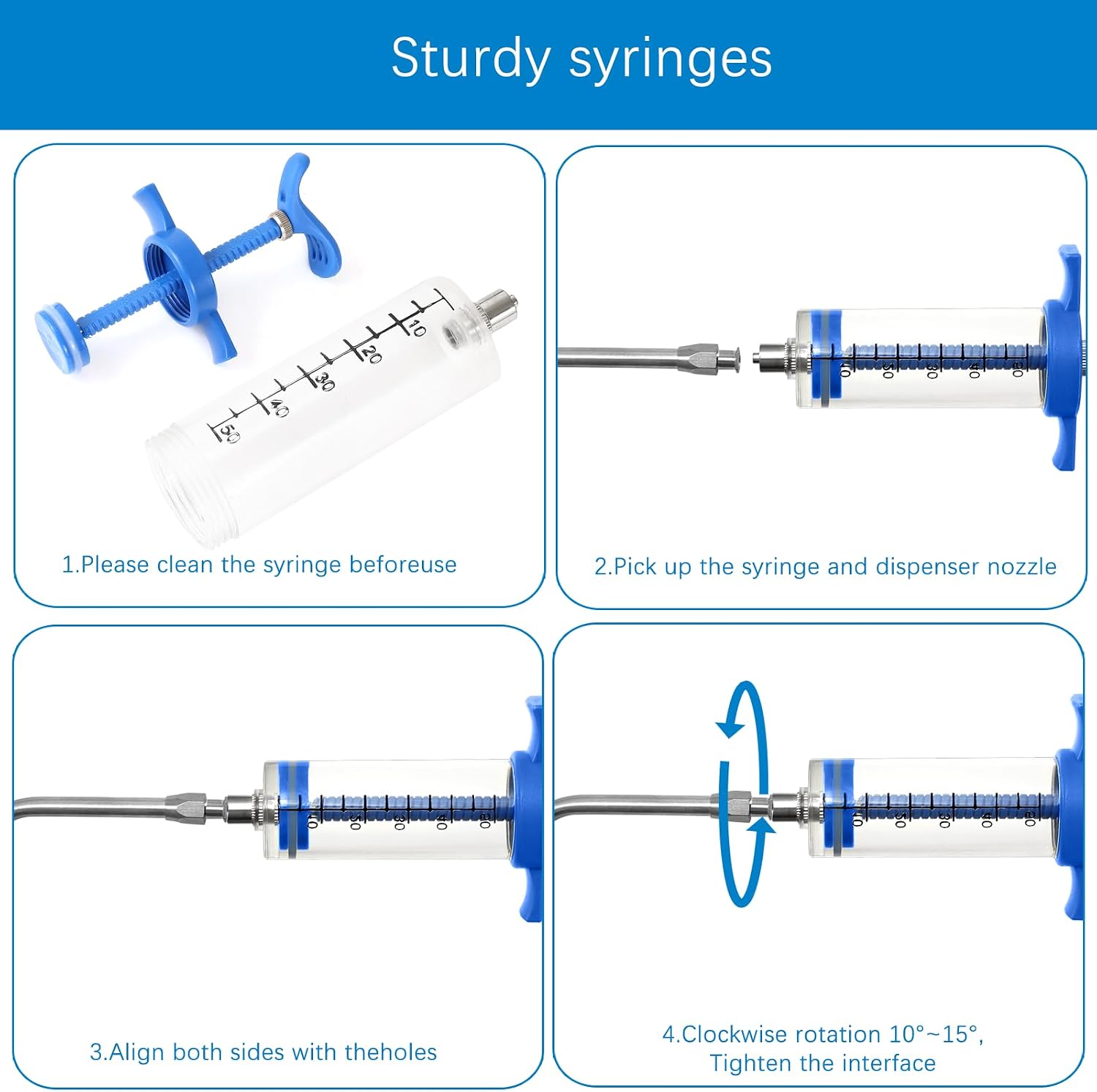 50ml Drenching/Feeding Syringes,with 1 Adjustable Dosage Nozzle,Reusable Feeding Syringe for