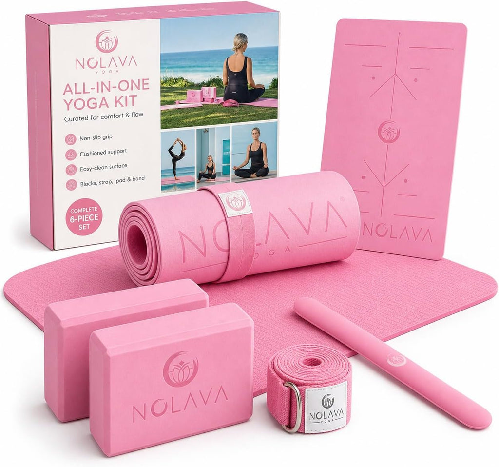 Nolava Yoga Mat with Bag – 72 x 24 inch, 1/4 inch Thick Non-Slip Mat – Includes Slap Band, Black Zippered Carry Tote