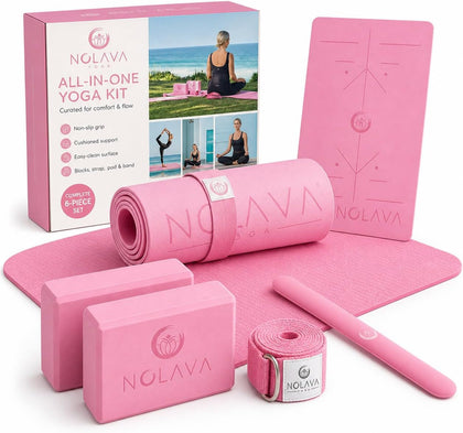 Nolava Yoga Mat with Bag – 72 x 24 inch, 1/4 inch Thick Non-Slip Mat – Includes Slap Band, Black Zippered Carry Tote