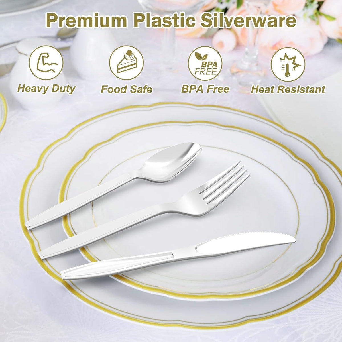 300 Count Extra Heavy Duty Silver Plastic Silverware