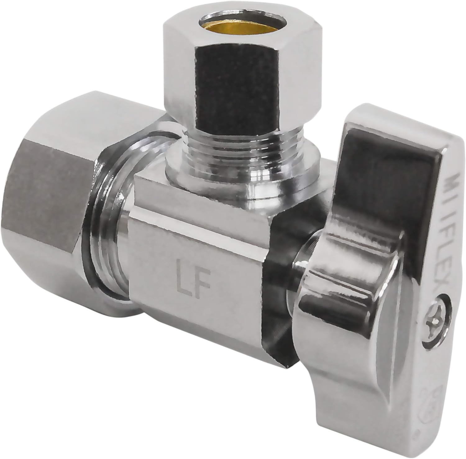 Quarter-Turn Angle Stop Valve, 1/2" NOM x 3/8" COMP | Heavy Duty Chrome Plated Brass 1/4 Turn Angle Valve (1/2" NOM