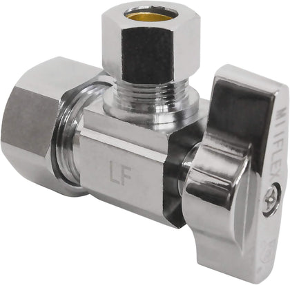 Quarter-Turn Angle Stop Valve, 1/2" NOM x 3/8" COMP | Heavy Duty Chrome Plated Brass 1/4 Turn Angle Valve (1/2" NOM
