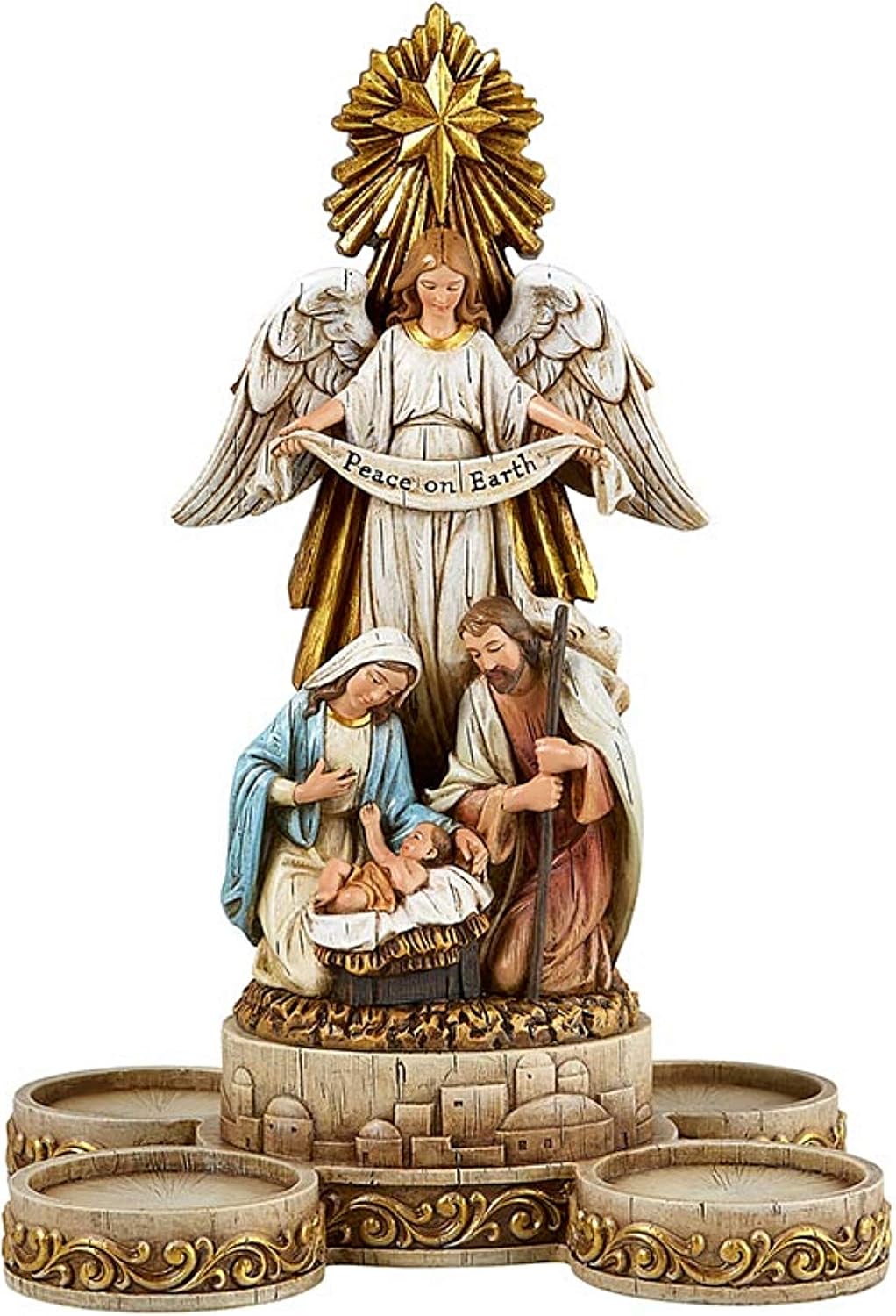 Nativity Scene Advent Candle Holder Set Decoration, Holy Family Figurines for Votive Candles, 6.5 X 10 Inches