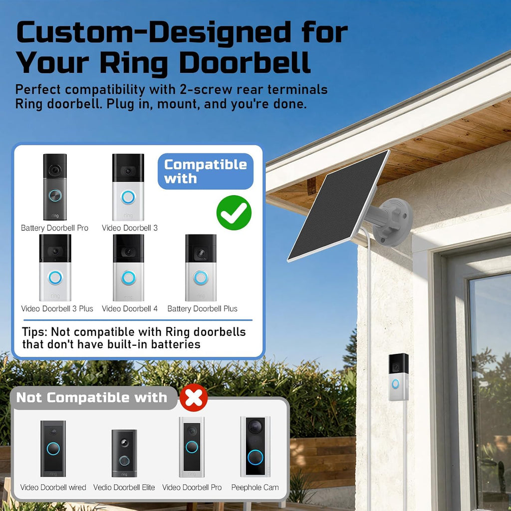 Solar Panel for Ring Doorbell, Built-in 4000mAh Battery
