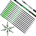 Crossbow Bolts 20 22 Inch Carbon Archery Arrows 12 Pack and 6 Pack Hunting Broadheads kit