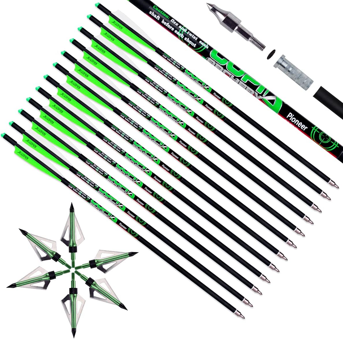 Crossbow Bolts 20 22 Inch Carbon Archery Arrows 12 Pack and 6 Pack Hunting Broadheads kit