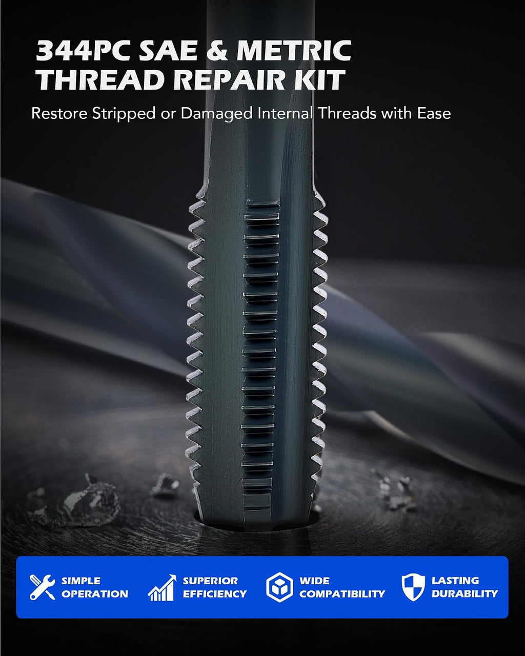 OMT Thread Repair Kit, 344pc SAE and Metric Thread Restorer Kit