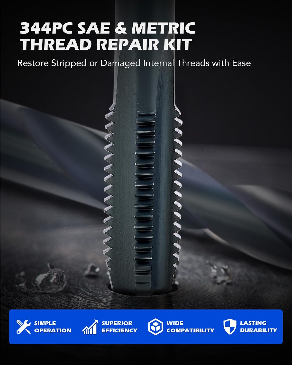 OMT Thread Repair Kit, 344pc SAE and Metric Thread Restorer Kit