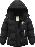 Kids Boy's Puffer Cotton Jacket | Warm Fleece Lined Down Coat Thick Hooded Waterproof Winter Coat