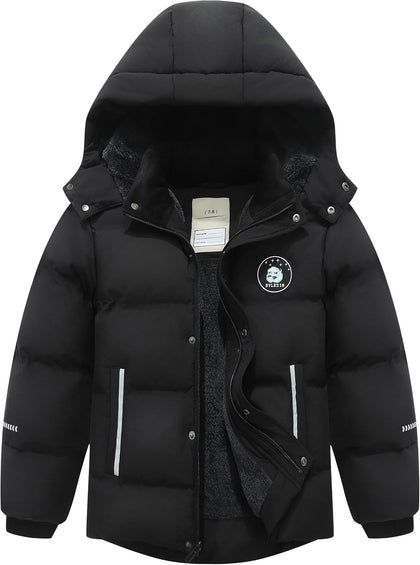 Kids Boy's Puffer Cotton Jacket | Warm Fleece Lined Down Coat Thick Hooded Waterproof Winter Coat