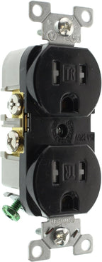 Hubbell BR15BLKTRZ Commercial Tamper Duplex Receptacle, TR, 15-Amp, 120-Volt, Black, (20-Pack)