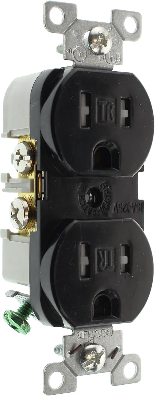 Hubbell BR15BLKTRZ Commercial Tamper Duplex Receptacle, TR, 15-Amp, 120-Volt, Black, (20-Pack)