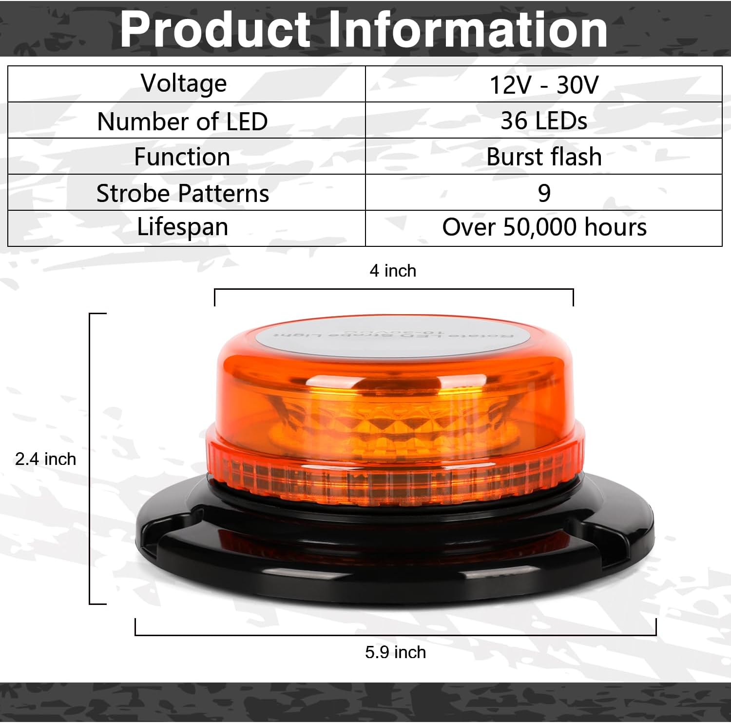 2 Pcs Beacon Lights LED Strobe Light Warning Safety Flashing Lights | 12V-24V Amber 36 LED with Magnetic and 16 ft