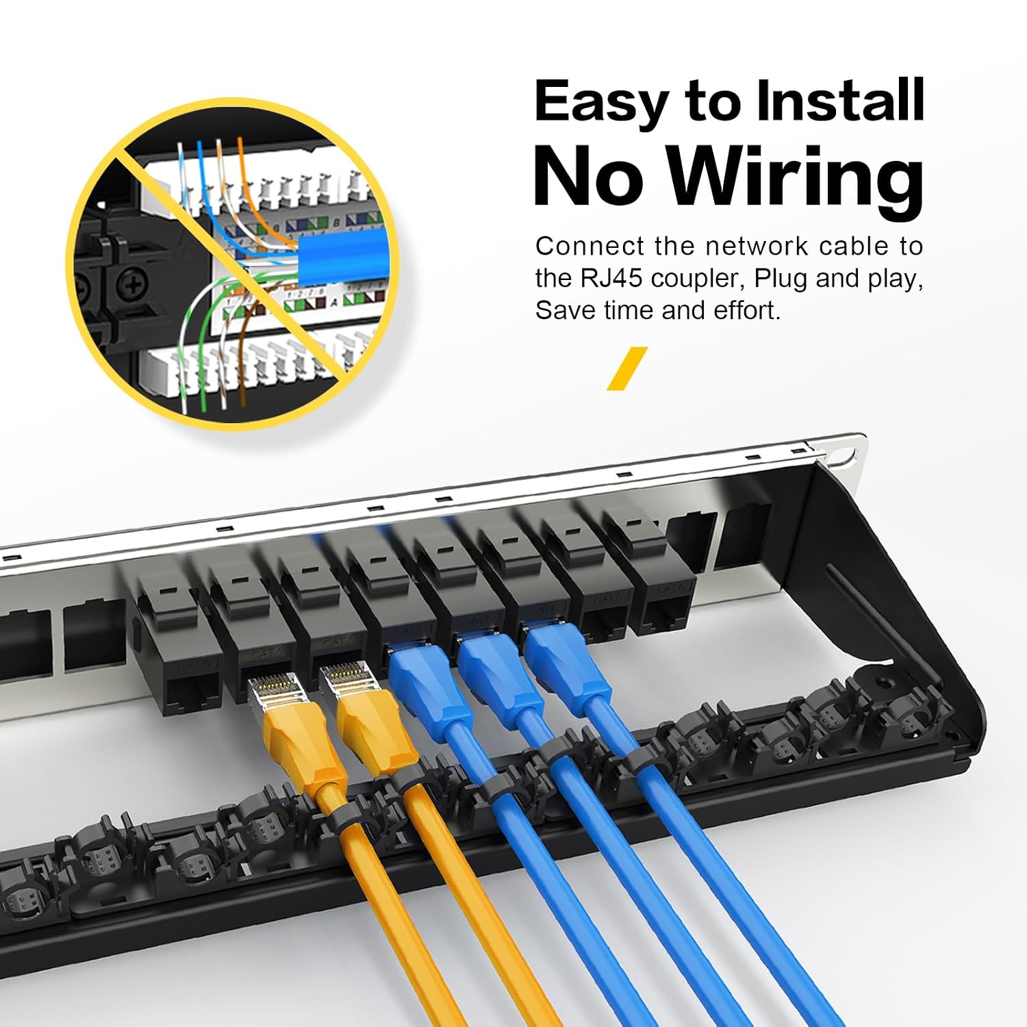 Patch Panel 16 Port with 16pcs Cat6 Keystone Jack UTP Fold Keystone Patch Panel 19Inch with Cable Management and