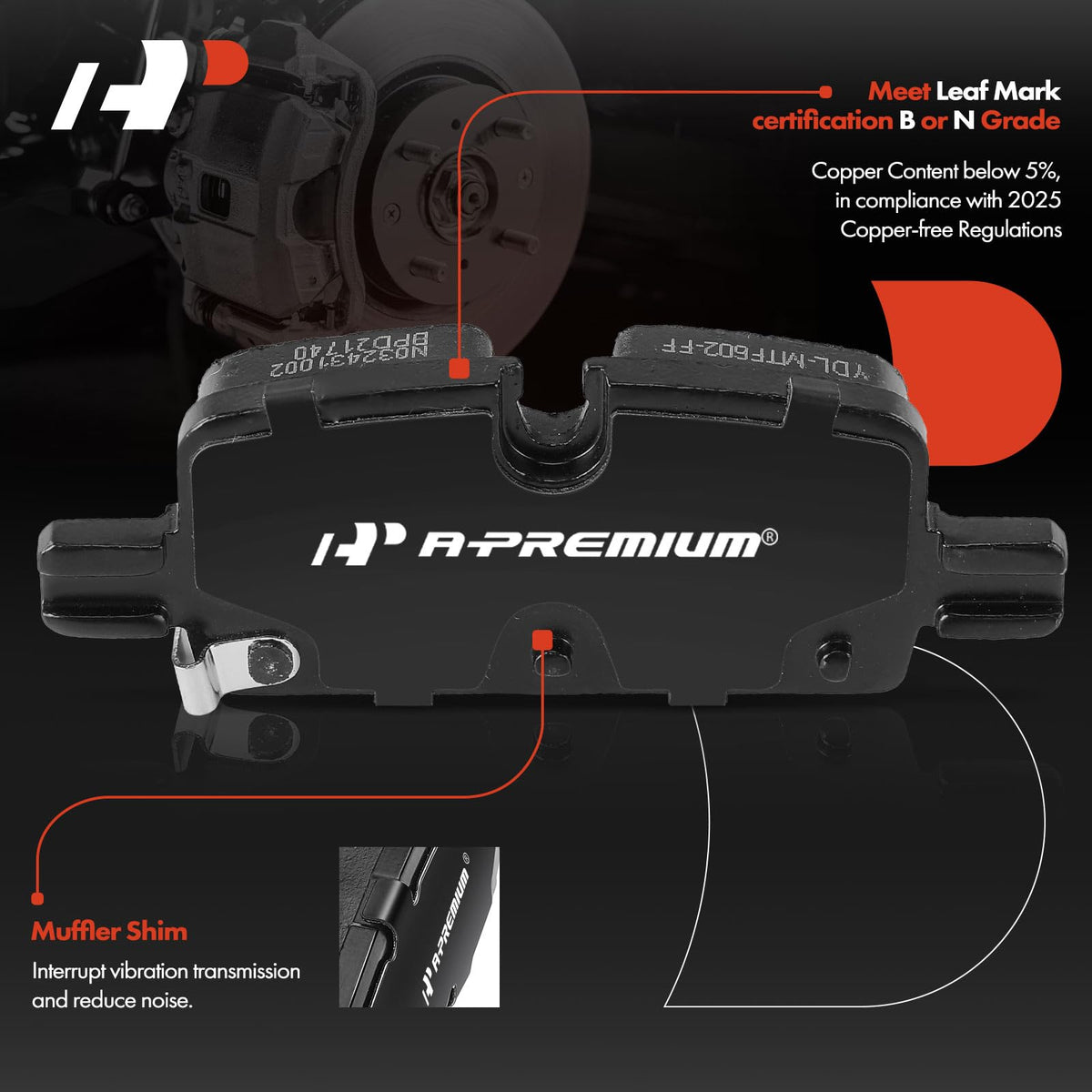 A-Premium Rear Ceramic Brake Pads 4-Pack Compatible with Chevrolet