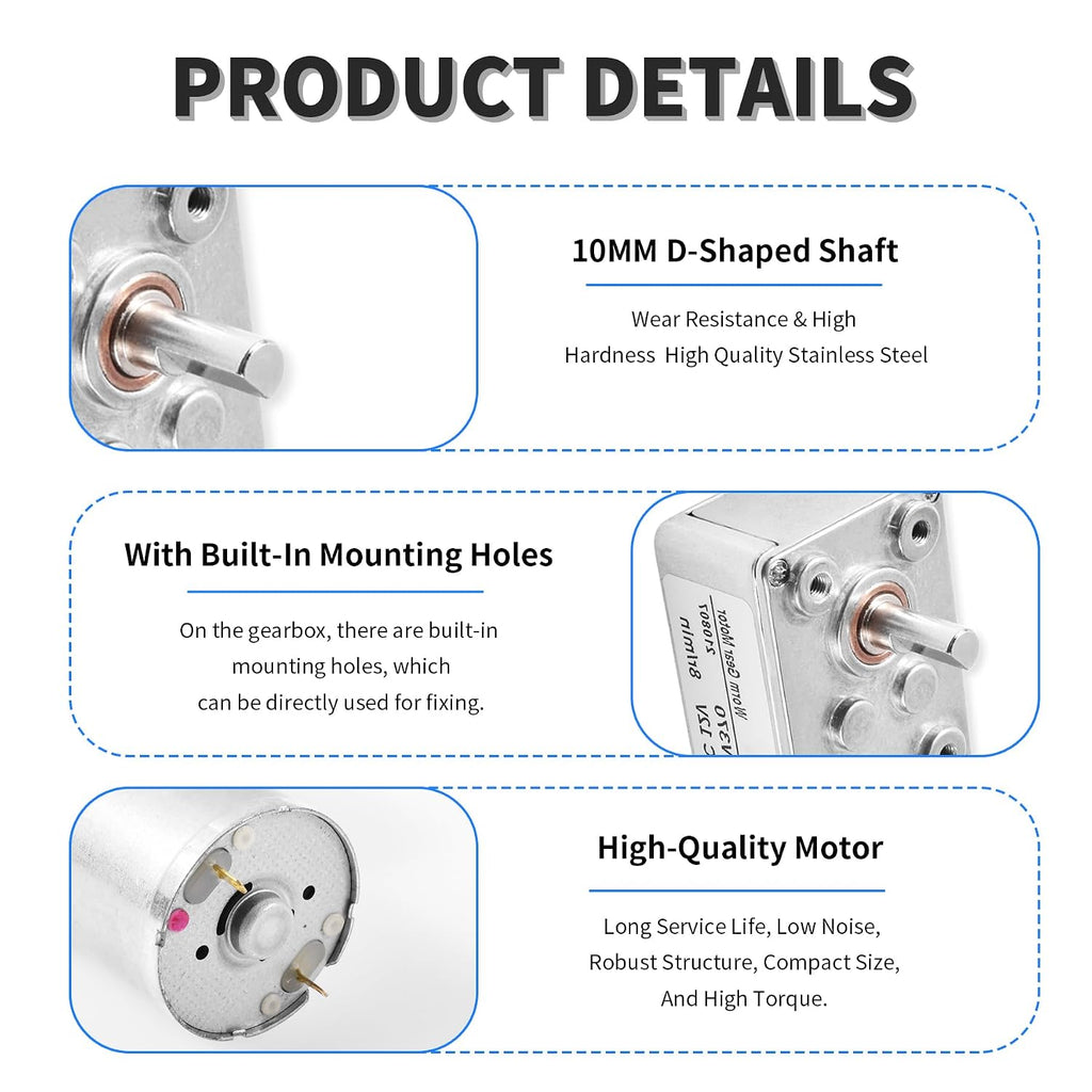 Speed Reduction Motor, DC 24V 25RPM, 10mm Shaft, Worm