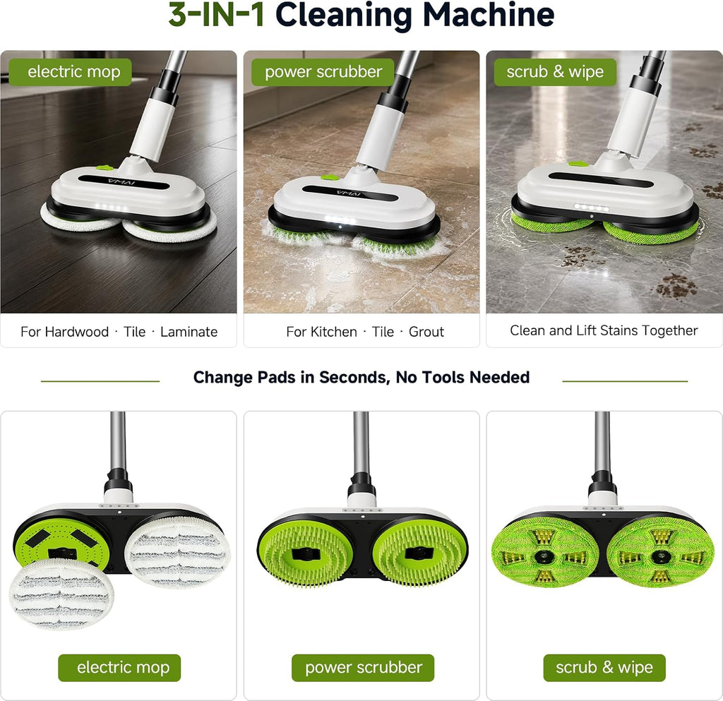 Cordless Electric Floor Scrubber & Mop with Cleaning Solution | Detachable Battery, Floor Scrubber Machine with Spray