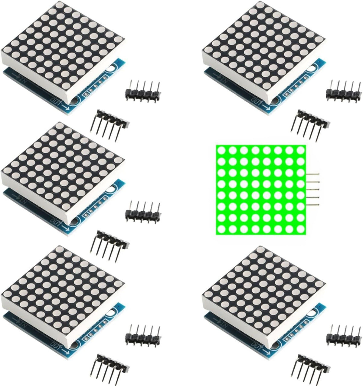 5PCS MAX7219 8x8 Dot Matrix LED Display Module 5V 5-Pin Interface DIY Kit with MCU Control for Arduino and LED Matrix Projects (Green)