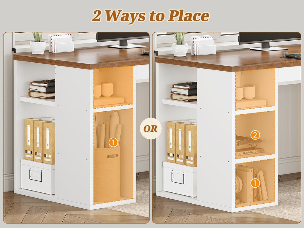 Farmhouse 96.5" Computer Desk with Drawers, 2 Person Home Office Desk, Gaming Double Desk with Storage Shelves, Long
