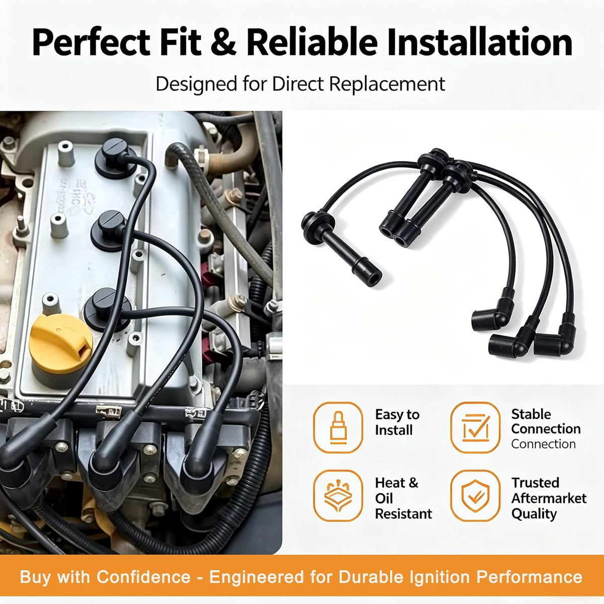 Spark Plug Wires and Spark Plugs Set Compatible with John Deere 825i 825i S4 Replace MIA11722 MIA11723 MIA11724