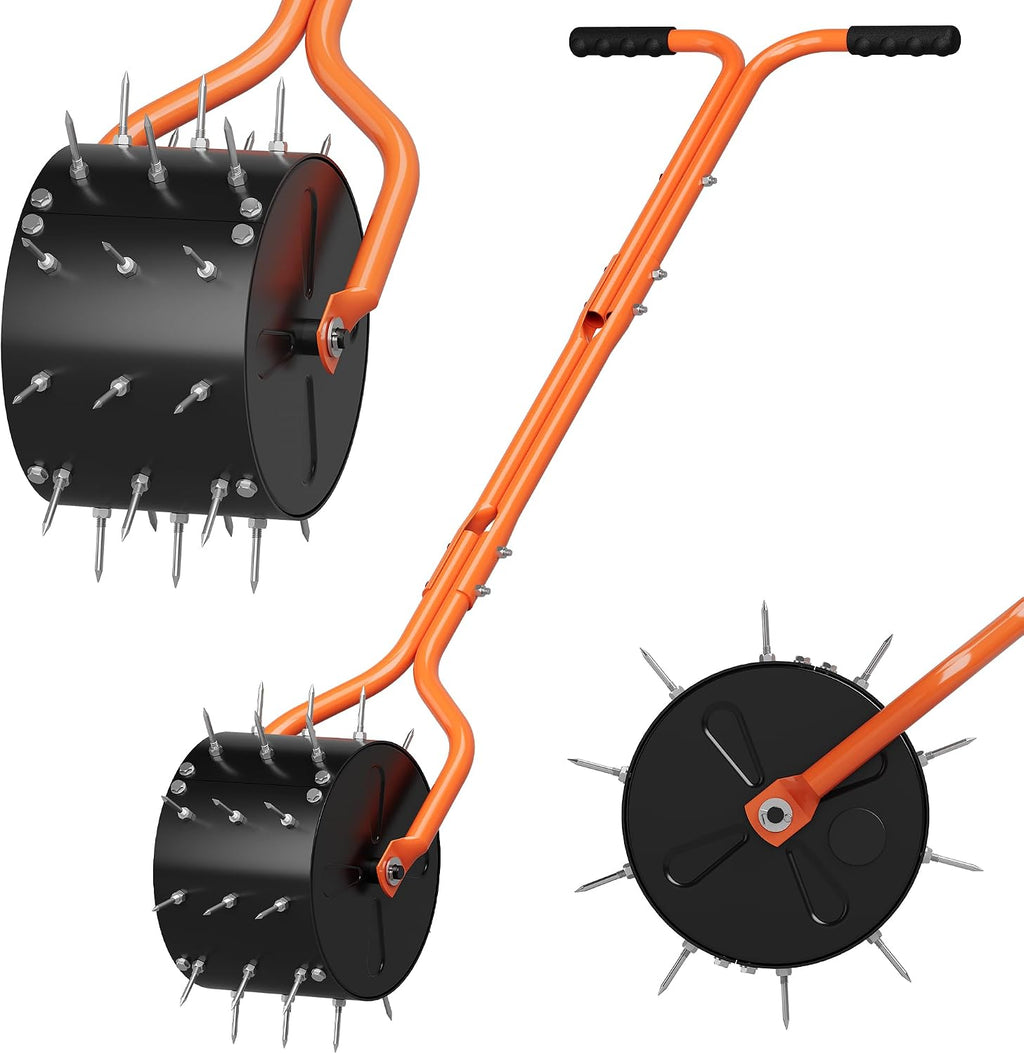Rolling Lawn Aerator, Heavy Duty Manual Aerator Tool with 30 Spikes, Aerator Lawn Tool with Integrated Dual-Bar