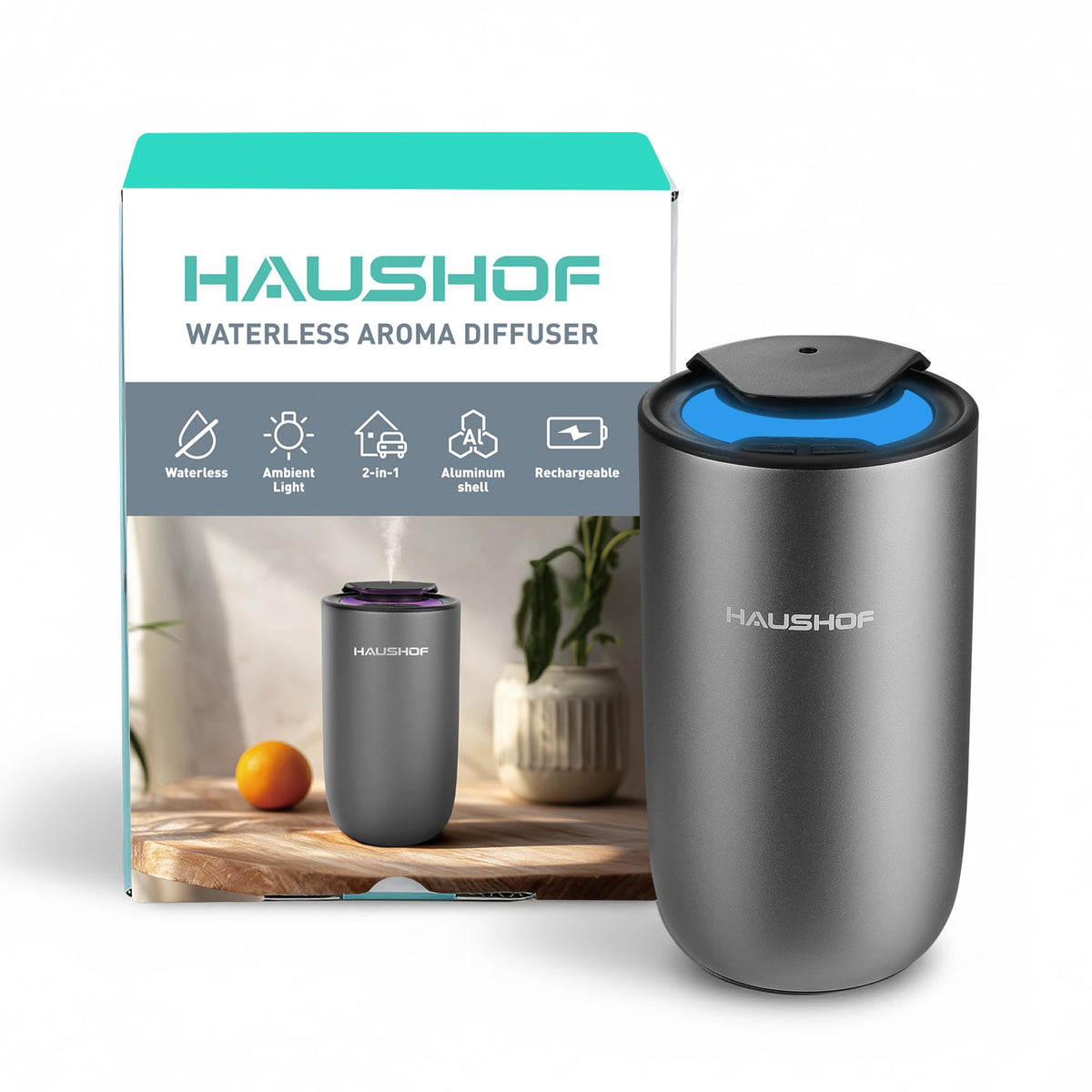 Waterless Essential Oil Diffuser for Home & Car, Rechargeable