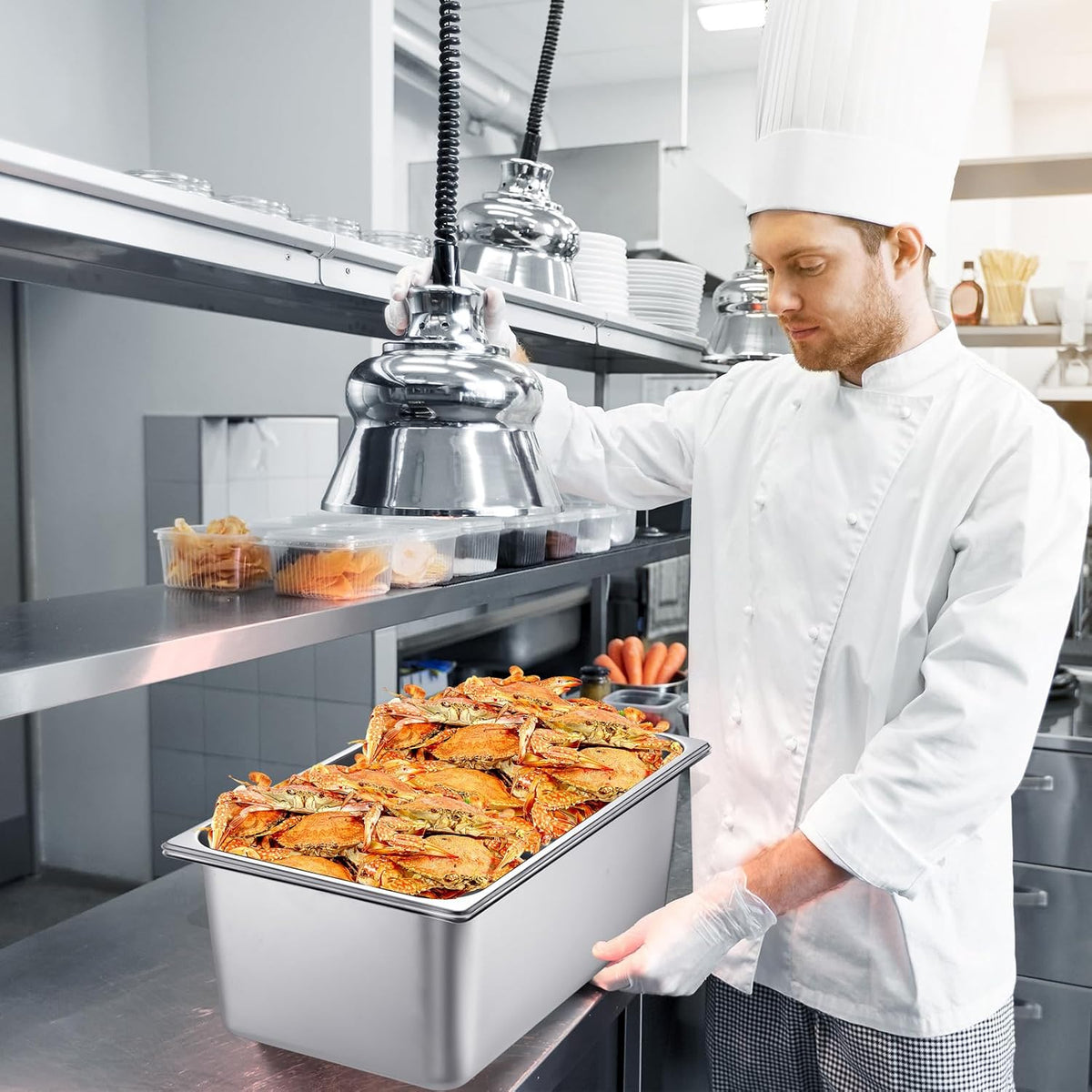 2 Pack Perforated Hotel Pans Set, Full Size, 6 Inches, 8 Inches
