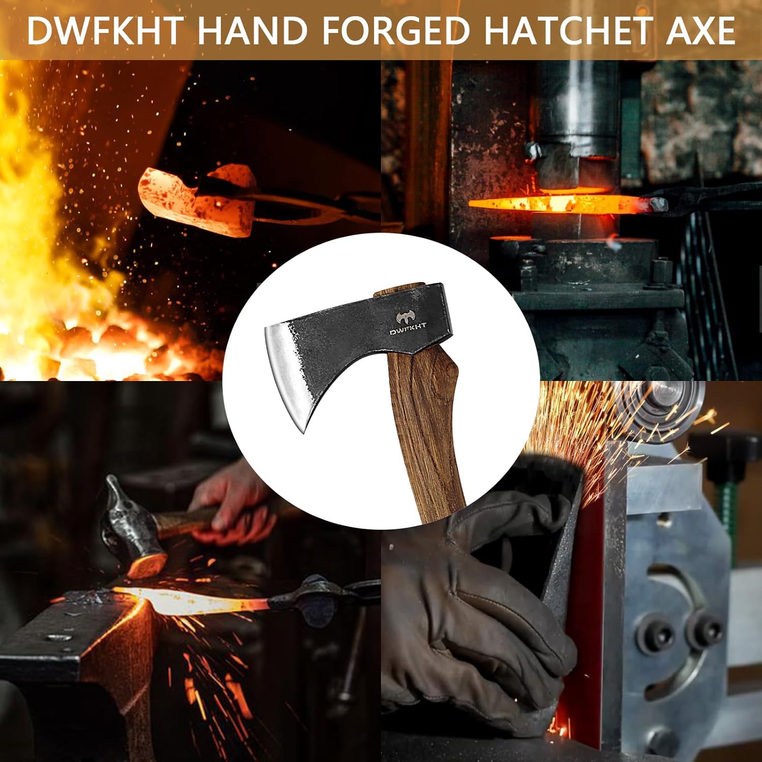 15.7" Hatchet, Camping Hatchet, Hand-Forged Axe with Sheath for Wood Chopping, Splitting, and Carving, Bushcraft Axe